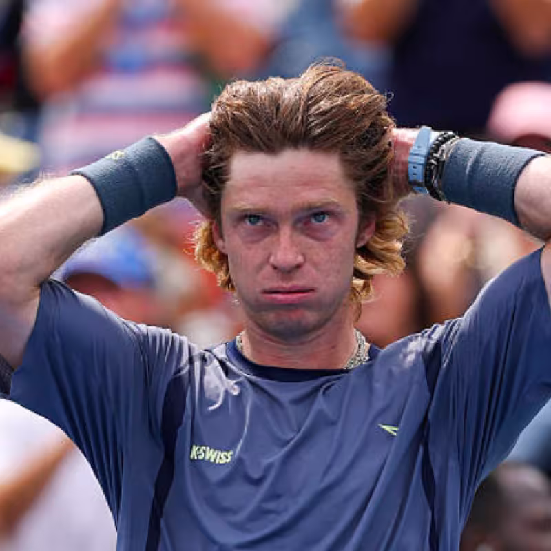 Andrey Rublev struggles to advance to the next round in New York. Source: Getty