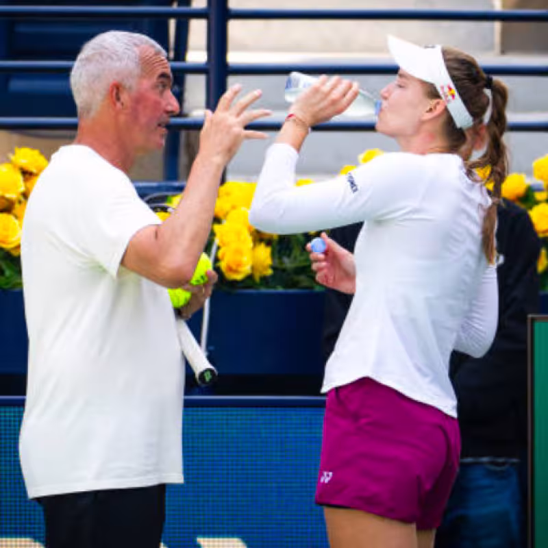 Davide Sanguinetti working with Elena Rybakina. Source: Getty