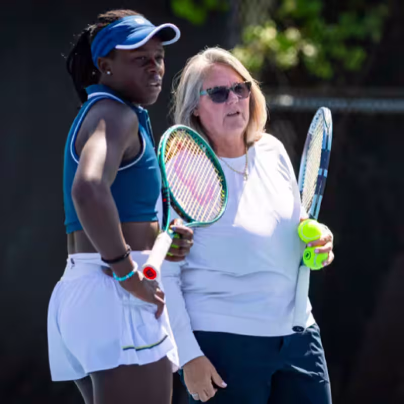 Nathalie Tauziat training with Victoria Mboko. Source: Getty