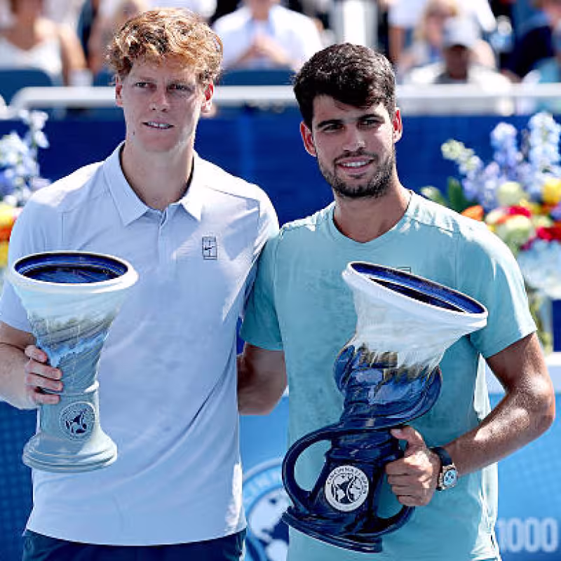 Alcaraz and Sinner, after the final in Cincinnati. Source: Getty
