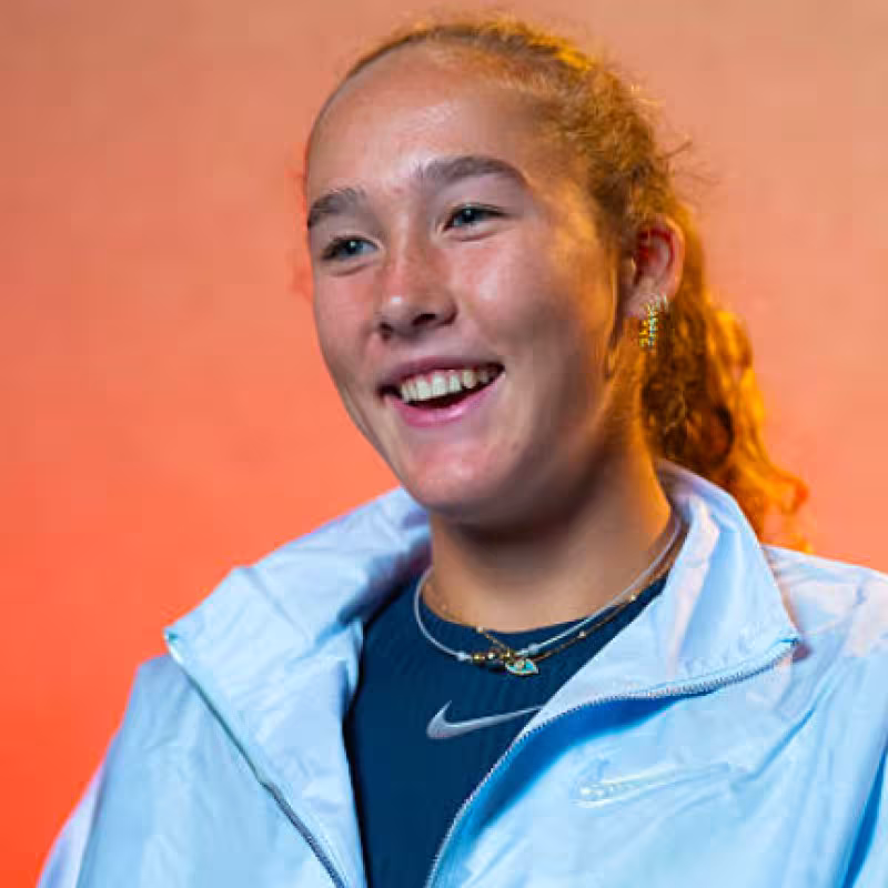 Mirra Andreeva, happy after her debut at the WTA Beijing. Source: Getty