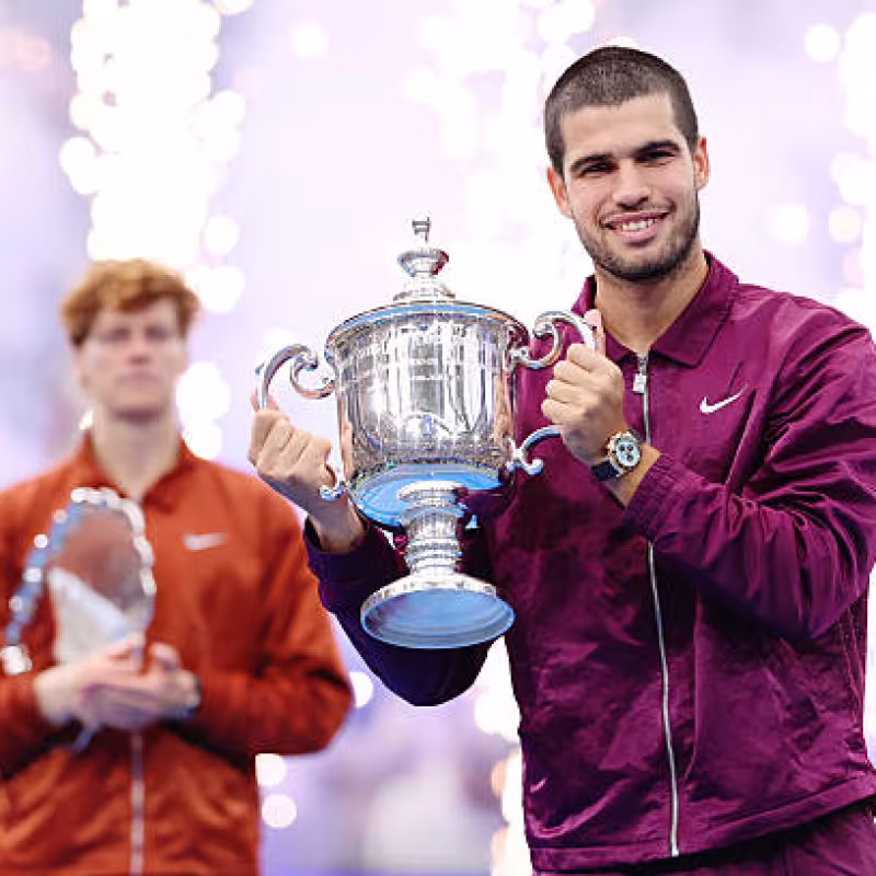Carlos Alcaraz, with the title of champion in New York. Source: Getty