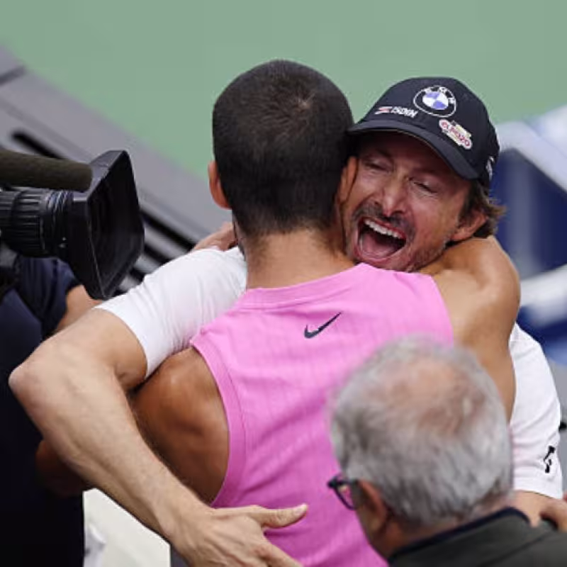 Juan Carlos Ferrero and Carlos Alcaraz at the US Open 2025. Photo: Getty