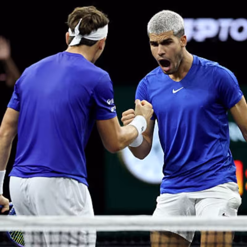 Carlos Alcaraz and Casper Ruud at the Laver Cup 2025. Photo: Getty
