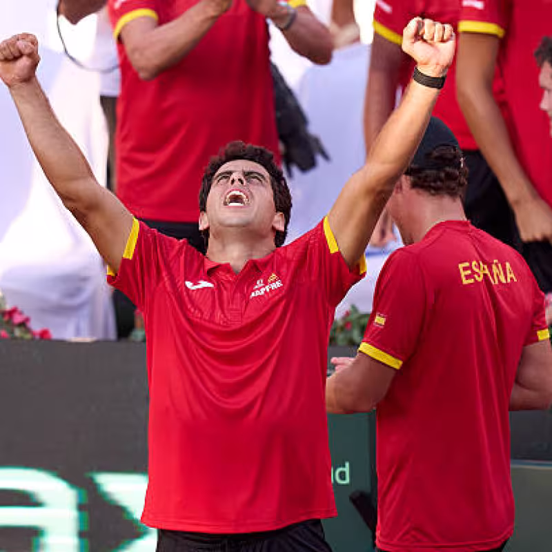 Munar celebrates Spain's journey to the Davis Cup Finals. Source: Getty