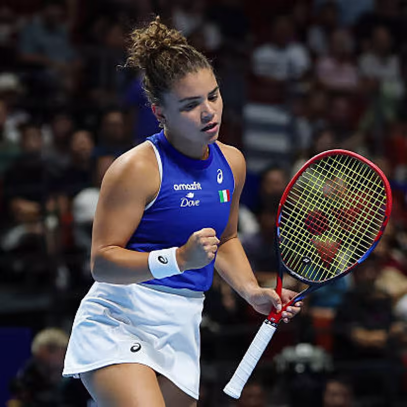 Jasmine Paolini celebrates after an agonizing battle. Source: Getty