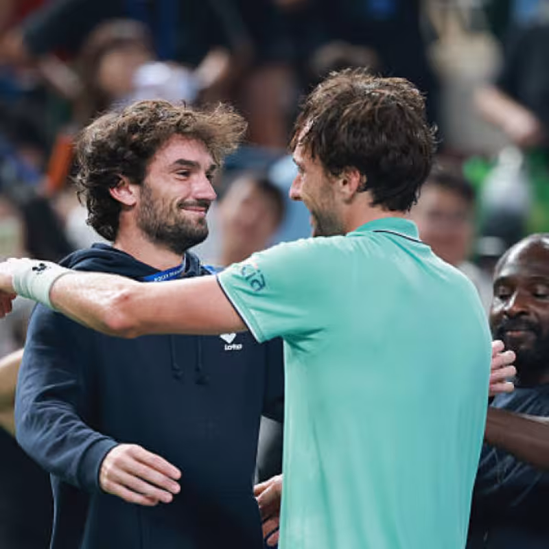 Vacherot and Rinderknech embrace each other. Photo: Getty