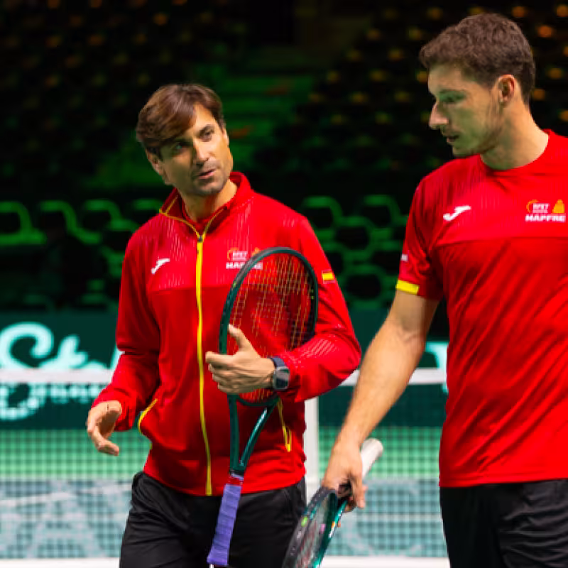 David Ferrer and Pablo Carreño training in Bologna. Source: Getty