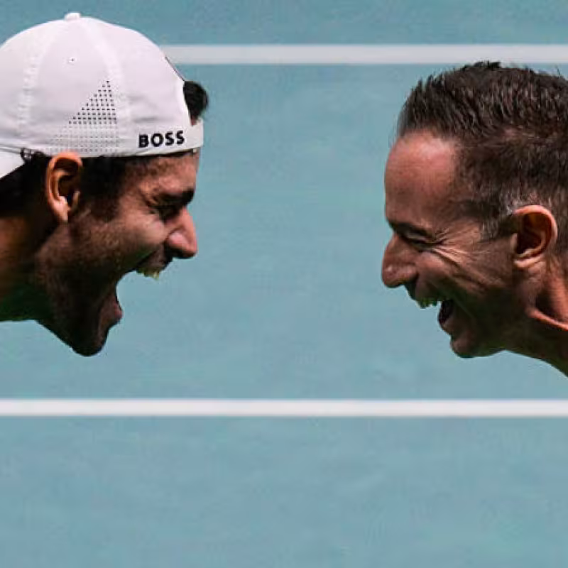 Matteo Berrettini's celebration with Filippo Volandri. Source: Getty