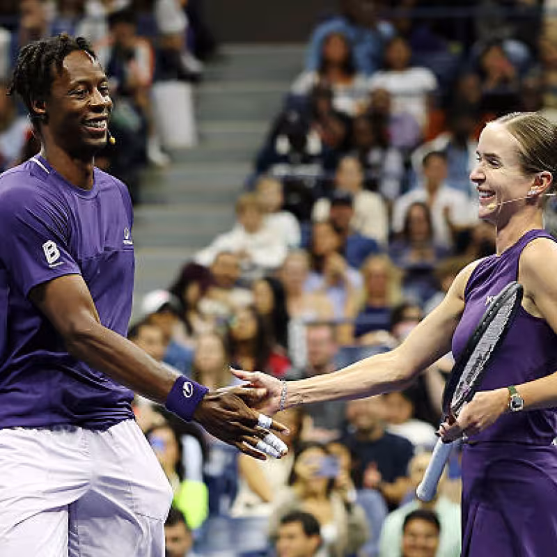 Svitolina and Monfils have fun training during the preseason. Photo: Getty