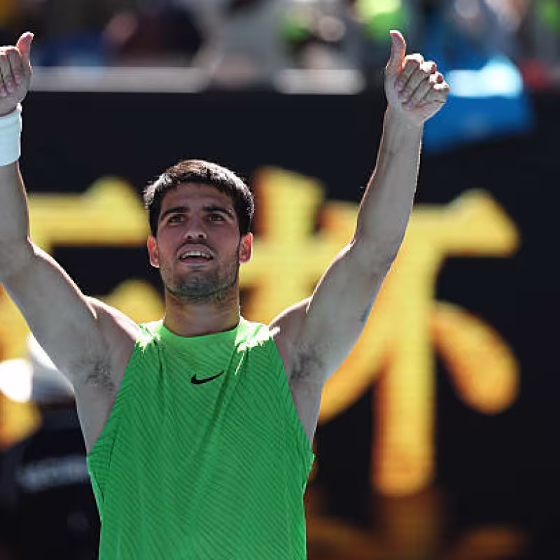 Alcaraz reaches 100 Grand Slam matches with 87 victories, only surpassed by Borg. Photo: Gettyimages