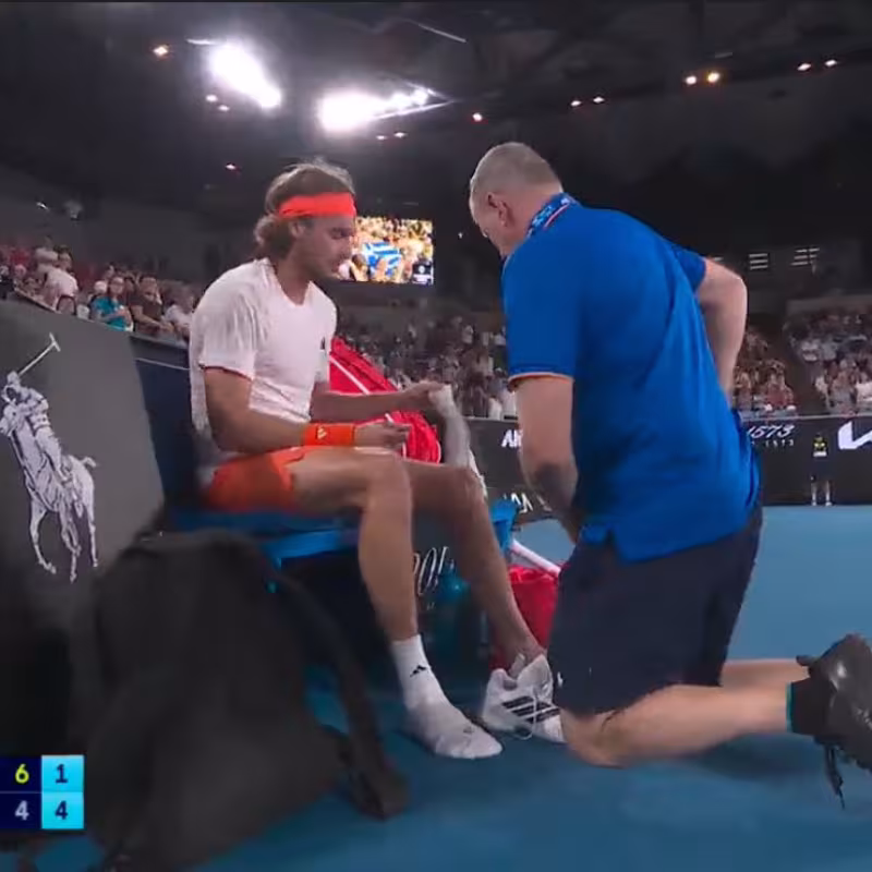 Tsitsipas raises alarms after being treated for a foot issue. Photo: Getty