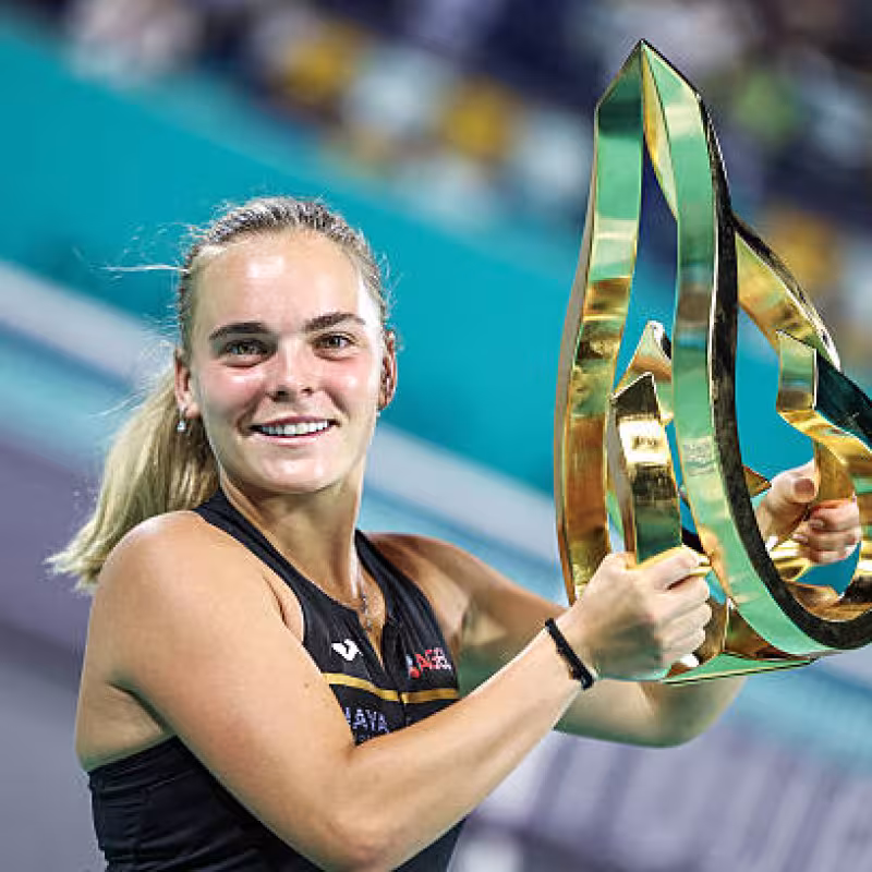 Sara Bejlek lifts the title at the WTA 500 Abu Dhabi. Source: Getty