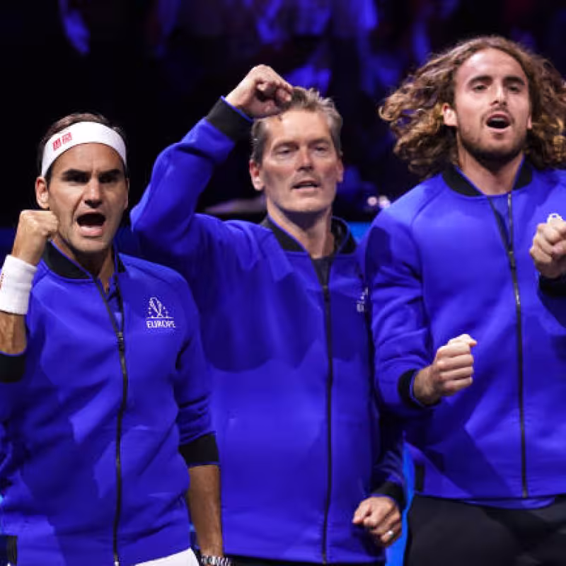 Tsitsipas and Roger, during the Laver Cup.