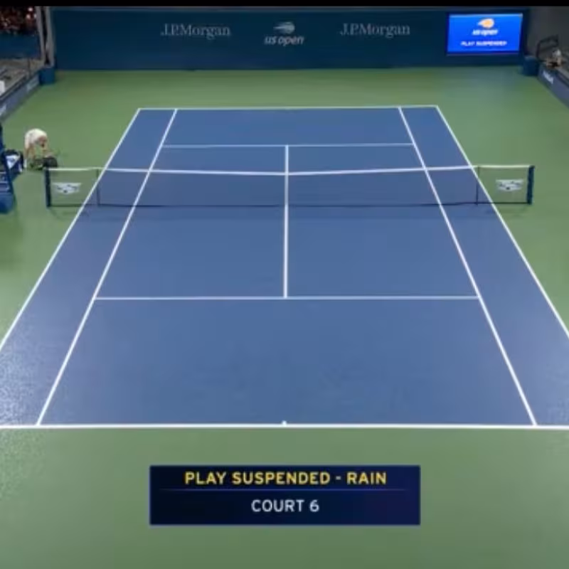 La pluie met fin à la journée sur les courts extérieurs de l'US Open. Source : Getty Images.