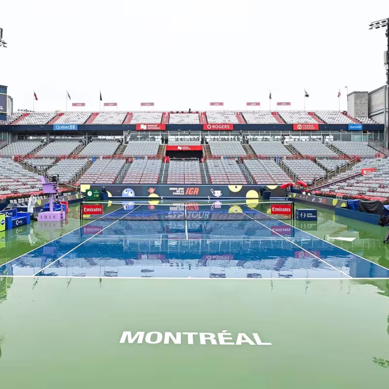 La lluvia retrasa el partido entre Jódar y Lehecka en Montreal. Fuente: Getty Images.